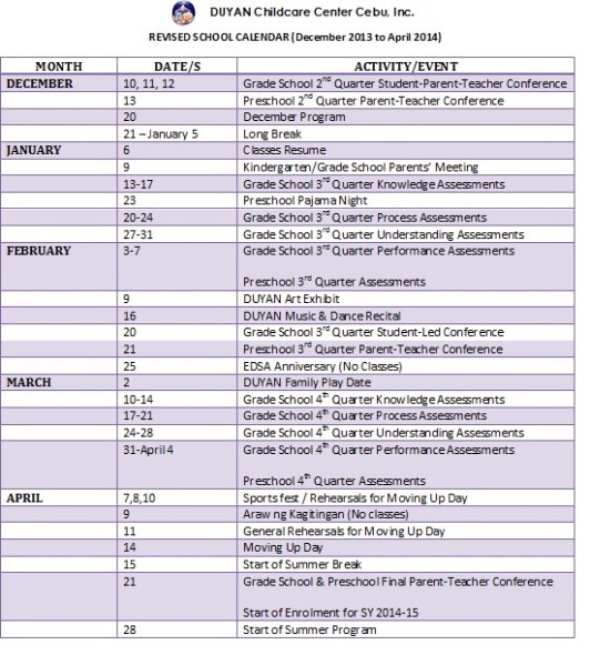 Updated Calendar of Events SY13-14